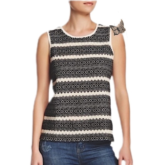 Lucky Brand Top Macrame Lace Striped Tank M - Picture 1 of 6